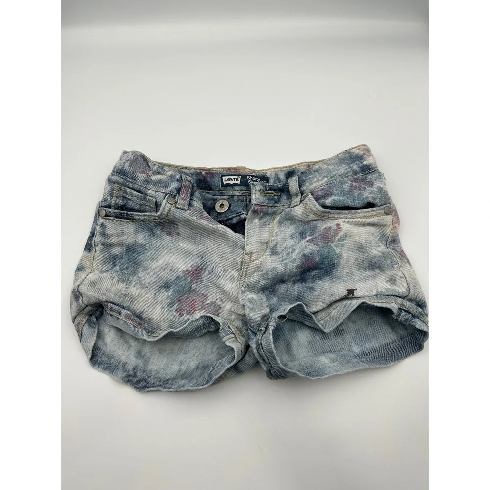 Levis Girls Shorty Short Acid Wash Floral Denim‎ Shorts Blue Purple Size 8 REG